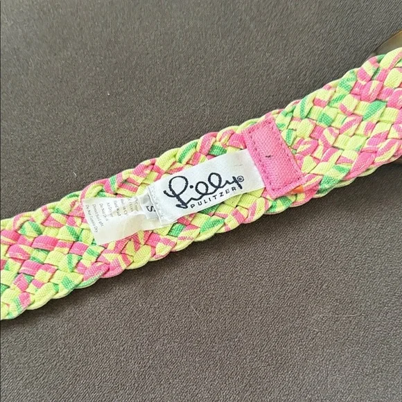 Lilly Pulitzer Vintage Pink and Green Braided Belt with Tortoise Buckle - Picture 5 of 6